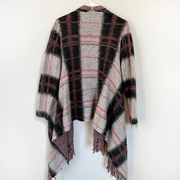 LUCKY BRAND Women MEDIUM Pink Wool Mohair Blend Brush Plaid Open Front Cardigan - Picture 9 of 14